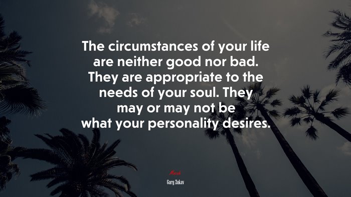 The circumstances of your life are neither good nor bad. They are appropriate to the needs of your soul. They may or may not be what your personality desires. | Gary Zukav quote