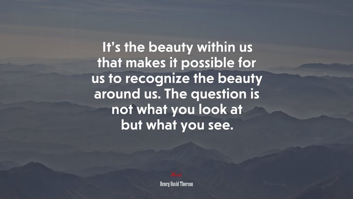 It’s the beauty within us that makes it possible for us to recognize the beauty around us. The question is not what you look at but what you see. | Henry David Thoreau quote