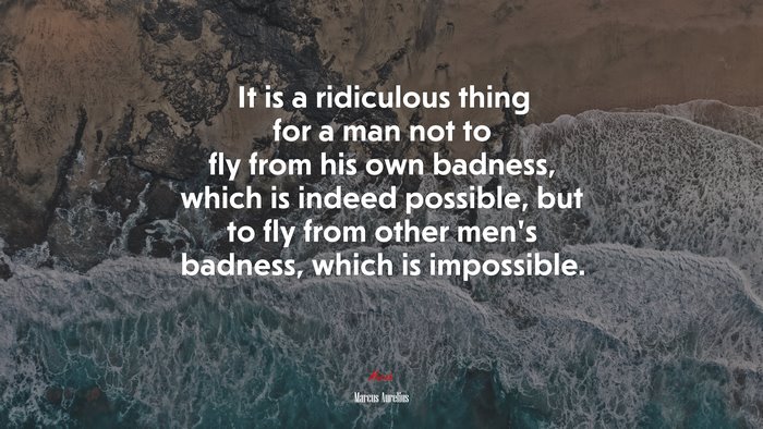 It is a ridiculous thing for a man not to fly from his own badness, which is indeed possible, but to fly from other men’s badness, which is impossible. | Marcus Aurelius quote