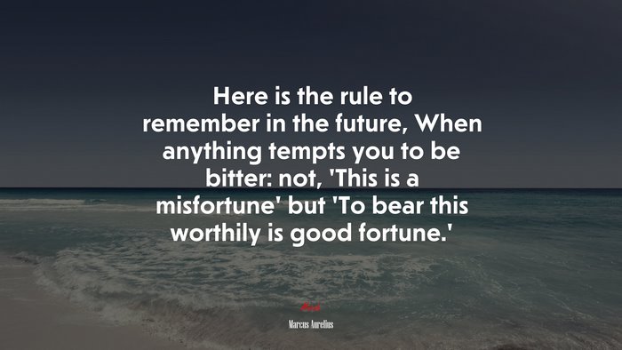 Here is the rule to remember in the future, When anything tempts you to be bitter: not, ‘This is a misfortune’ but ‘To bear this worthily is good fortune.’ | Marcus Aurelius quote
