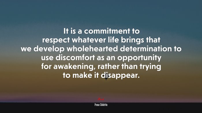 It is a commitment to respect whatever life brings that we develop wholehearted determination to use discomfort as an opportunity for awakening, rather than trying to make it disappear. | Pema Chödrön quote