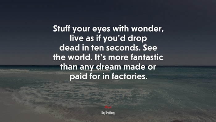 Stuff your eyes with wonder, live as if you’d drop dead in ten seconds. See the world. It’s more fantastic than any dream made or paid for in factories. | Ray Bradbury quote