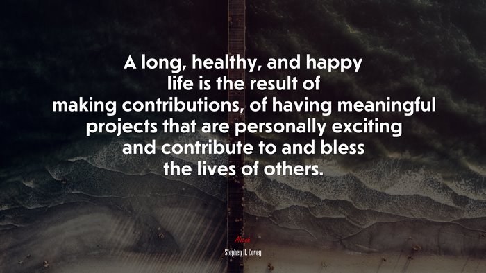 A long, healthy, and happy life is the result of making contributions, of having meaningful projects that are personally exciting and contribute to and bless the lives of others. | Stephen R. Covey quote