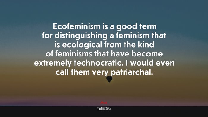 Ecofeminism is a good term for distinguishing a feminism that is ecological from the kind of feminisms that have become extremely technocratic. I would even call them very patriarchal. | Vandana Shiva quote