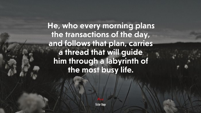 He, who every morning plans the transactions of the day, and follows that plan, carries a thread that will guide him through a labyrinth of the most busy life. | Victor Hugo quote