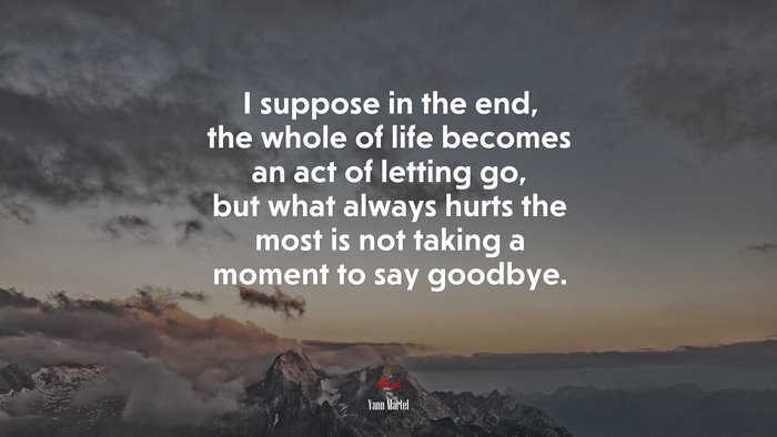 I suppose in the end, the whole of life becomes an act of letting go, but what always hurts the most is not taking a moment to say goodbye. | Yann Martel quote