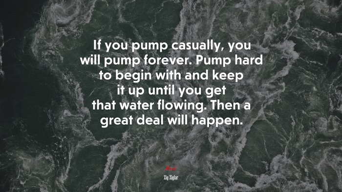 If you pump casually, you will pump forever. Pump hard to begin with and keep it up until you get that water flowing. Then a great deal will happen. | Zig Ziglar quote