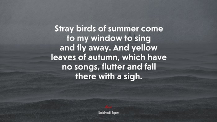 Stray birds of summer come to my window to sing and fly away. And yellow leaves of autumn, which have no songs, flutter and fall there with a sigh. | Rabindranath Tagore quote