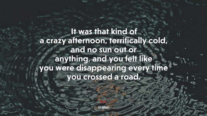 It was that kind of a crazy afternoon, terrifically cold, and no sun out or anything, and you felt like you were disappearing every time you crossed a road. | J.D. Salinger quote