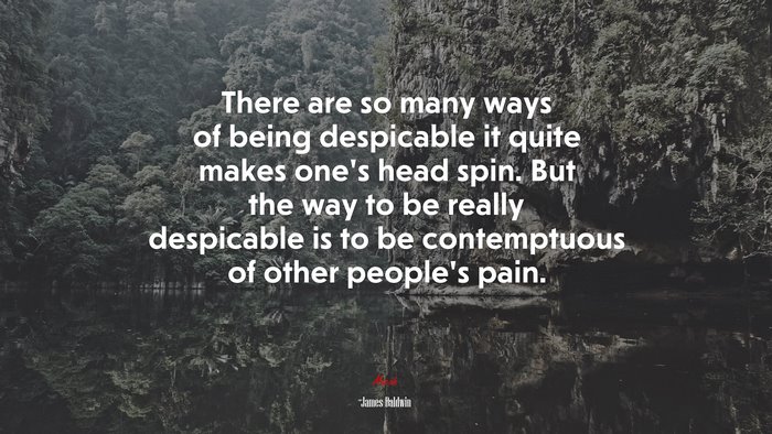 There are so many ways of being despicable it quite makes one’s head spin. But the way to be really despicable is to be contemptuous of other people’s pain. | James Baldwin quote
