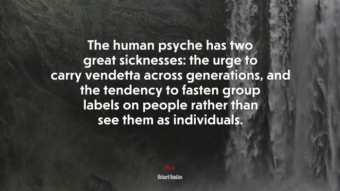 The human psyche has two great sicknesses: the urge to carry vendetta across generations, and the tendency to fasten group labels on people rather than see them as individuals. | Richard Dawkins quote
