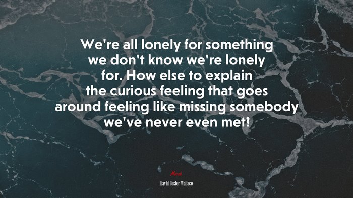 We’re all lonely for something we don’t know we’re lonely for. How else to explain the curious feeling that goes around feeling like missing somebody we’ve never even met? | David Foster Wallace quote