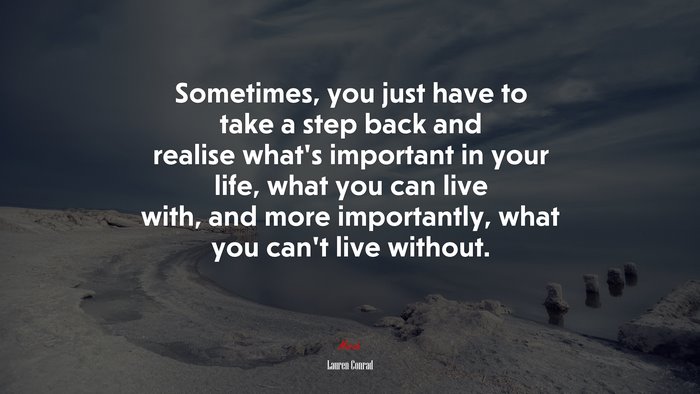 Sometimes, you just have to take a step back and realise what’s important in your life, what you can live with, and more importantly, what you can’t live without. | Lauren Conrad quote