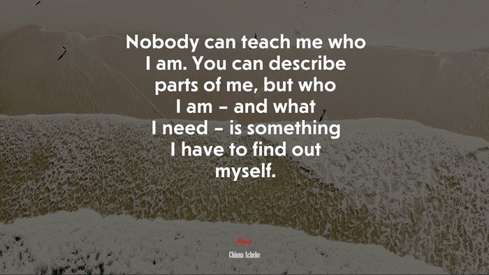 Nobody can teach me who I am. You can describe parts of me, but who I am – and what I need – is something I have to find out myself. | Chinua Achebe quote