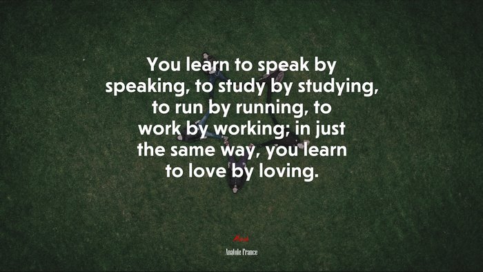 You learn to speak by speaking, to study by studying, to run by running, to work by working; in just the same way, you learn to love by loving. | Anatole France quote