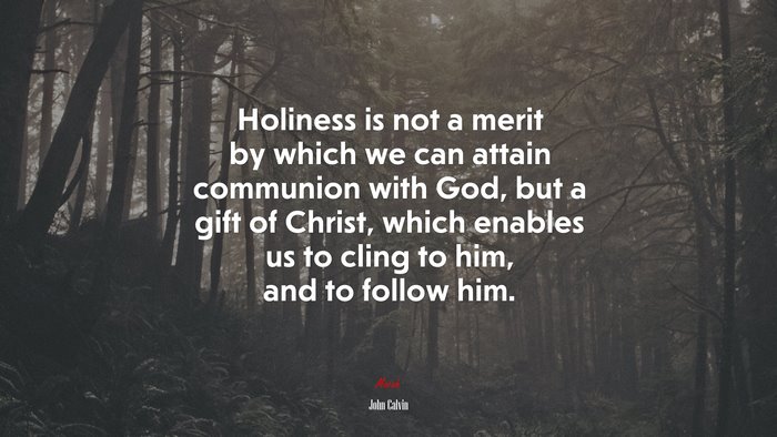 Holiness is not a merit by which we can attain communion with God, but a gift of Christ, which enables us to cling to him, and to follow him. | John Calvin quote
