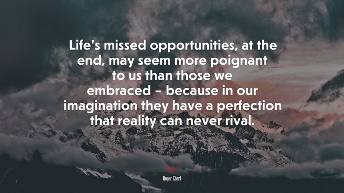 Life’s missed opportunities, at the end, may seem more poignant to us than those we embraced – because in our imagination they have a perfection that reality can never rival. | Roger Ebert quote
