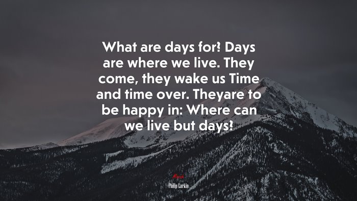 What are days for? Days are where we live. They come, they wake us Time and time over. Theyare to be happy in: Where can we live but days? | Philip Larkin quote