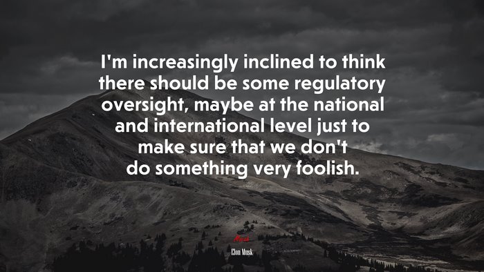 I’m increasingly inclined to think there should be some regulatory oversight, maybe at the national and international level just to make sure that we don’t do something very foolish. | Elon Musk quote