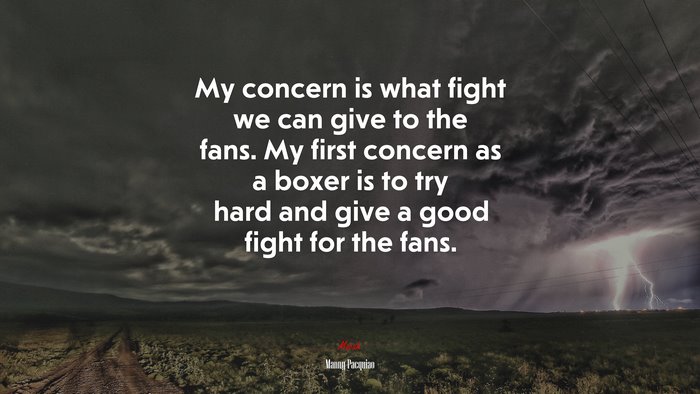 My concern is what fight we can give to the fans. My first concern as a boxer is to try hard and give a good fight for the fans. | Manny Pacquiao quote