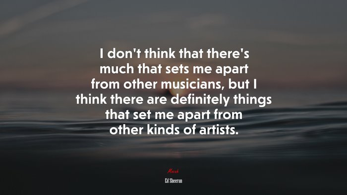 I don’t think that there’s much that sets me apart from other musicians, but I think there are definitely things that set me apart from other kinds of artists. | Ed Sheeran quote