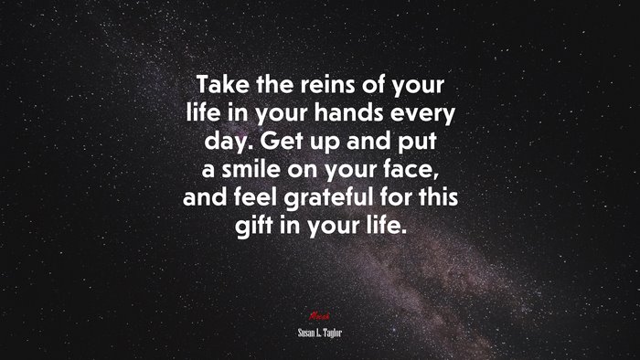 Take the reins of your life in your hands every day. Get up and put a smile on your face, and feel grateful for this gift in your life. | Susan L. Taylor quote