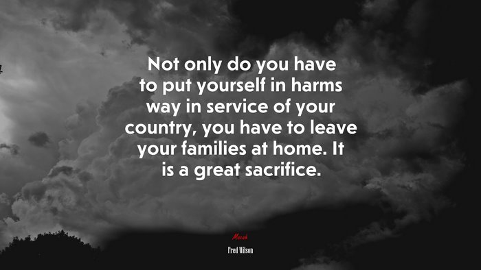 Not only do you have to put yourself in harms way in service of your country, you have to leave your families at home. It is a great sacrifice. | Fred Wilson quote
