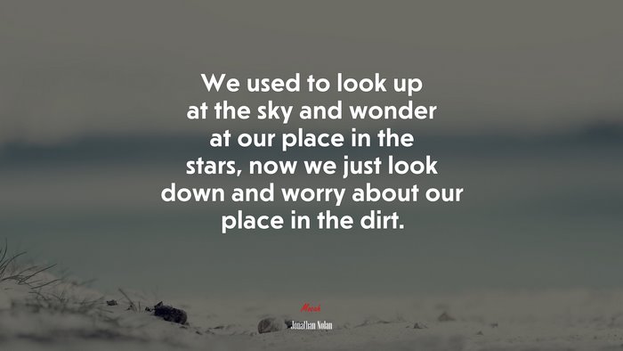 We used to look up at the sky and wonder at our place in the stars, now we just look down and worry about our place in the dirt. | Jonathan Nolan quote