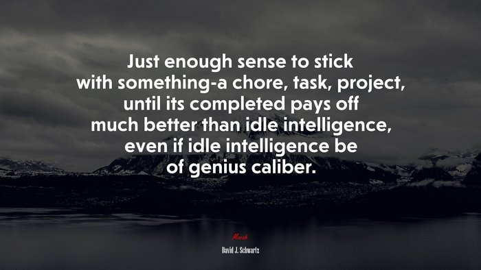 Just enough sense to stick with something-a chore, task, project, until its completed pays off much better than idle intelligence, even if idle intelligence be of genius caliber. | David J. Schwartz quote