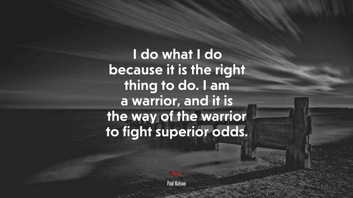 I do what I do because it is the right thing to do. I am a warrior, and it is the way of the warrior to fight superior odds. | Paul Watson quote