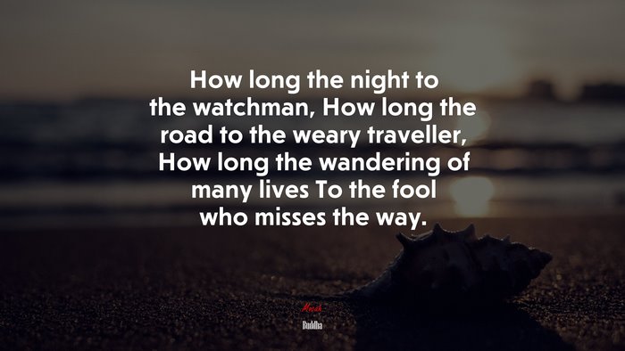 How long the night to the watchman, How long the road to the weary traveller, How long the wandering of many lives To the fool who misses the way. | Buddha quote