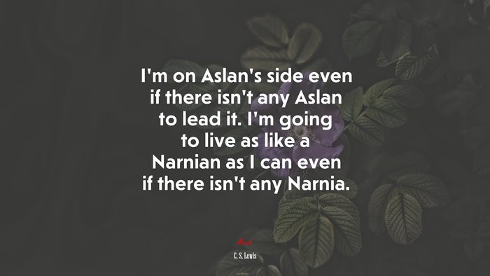 I’m on Aslan’s side even if there isn’t any Aslan to lead it. I’m going to live as like a Narnian as I can even if there isn’t any Narnia. | C. S. Lewis quote