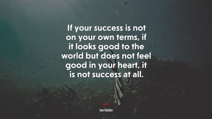 If your success is not on your own terms, if it looks good to the world but does not feel good in your heart, it is not success at all. | Anna Quindlen quote