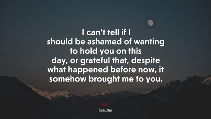 I can’t tell if I should be ashamed of wanting to hold you on this day, or grateful that, despite what happened before now, it somehow brought me to you. | Sarah J. Maas quote