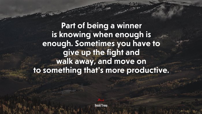 Part of being a winner is knowing when enough is enough. Sometimes you have to give up the fight and walk away, and move on to something that’s more productive. | Donald Trump quote