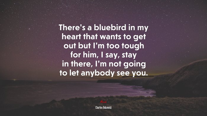 There’s a bluebird in my heart that wants to get out but I’m too tough for him, I say, stay in there, I’m not going to let anybody see you. | Charles Bukowski quote