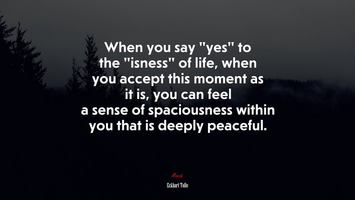 When you say “yes” to the “isness” of life, when you accept this moment as it is, you can feel a sense of spaciousness within you that is deeply peaceful. | Eckhart Tolle quote
