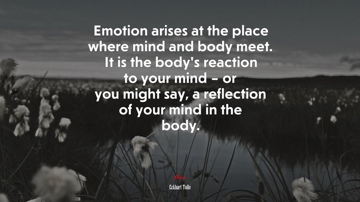 Emotion arises at the place where mind and body meet. It is the body’s reaction to your mind – or you might say, a reflection of your mind in the body. | Eckhart Tolle quote