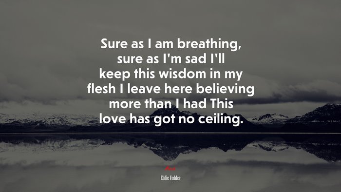 Sure as I am breathing, sure as I’m sad I’ll keep this wisdom in my flesh I leave here believing more than I had This love has got no ceiling. | Eddie Vedder quote