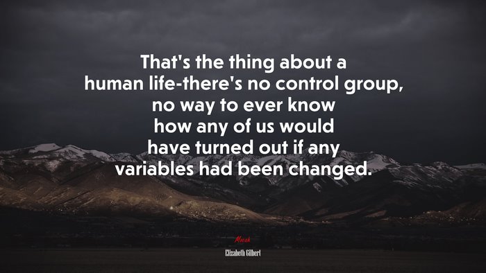 That’s the thing about a human life-there’s no control group, no way to ever know how any of us would have turned out if any variables had been changed. | Elizabeth Gilbert quote
