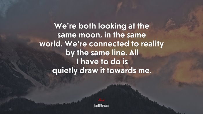We’re both looking at the same moon, in the same world. We’re connected to reality by the same line. All I have to do is quietly draw it towards me. | Haruki Murakami quote