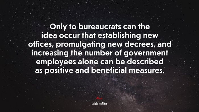 Only to bureaucrats can the idea occur that establishing new offices, promulgating new decrees, and increasing the number of government employees alone can be described as positive and beneficial measures. | Ludwig von Mises quote