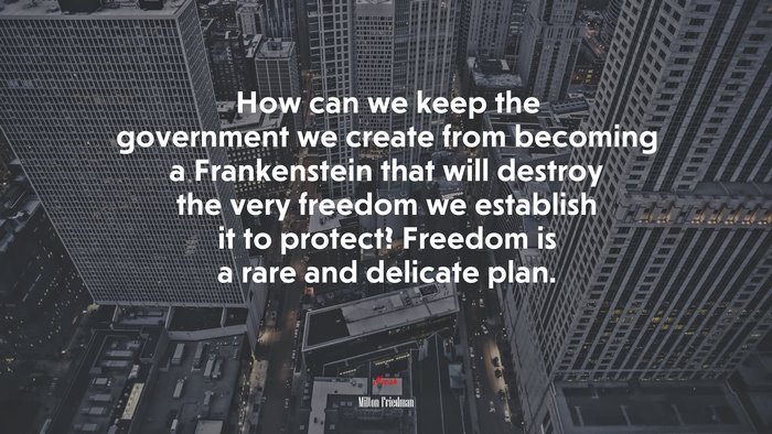How can we keep the government we create from becoming a Frankenstein that will destroy the very freedom we establish it to protect? Freedom is a rare and delicate plan. | Milton Friedman quote