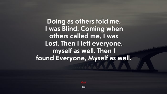 Doing as others told me, I was Blind. Coming when others called me, I was Lost. Then I left everyone, myself as well. Then I found Everyone, Myself as well. | Rumi quote