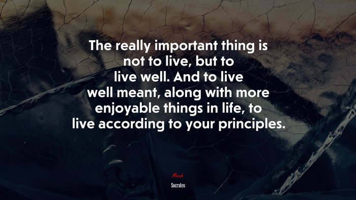 The really important thing is not to live, but to live well. And to live well meant, along with more enjoyable things in life, to live according to your principles. | Socrates quote