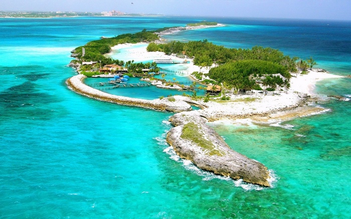 Island resort with turquoise water and white sand beaches