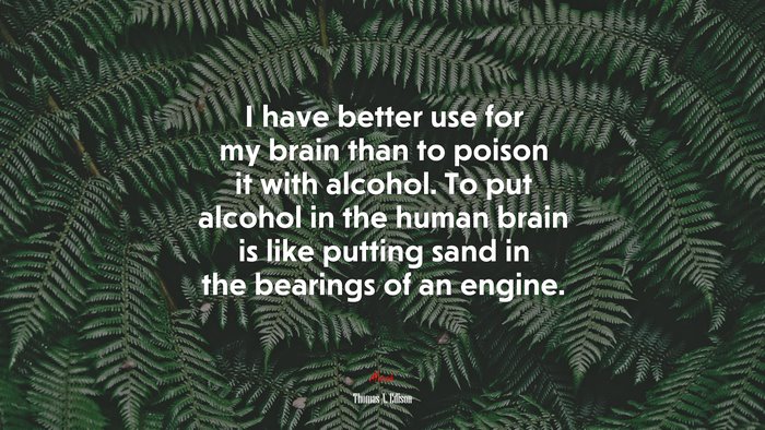 I have better use for my brain than to poison it with alcohol. To put alcohol in the human brain is like putting sand in the bearings of an engine. | Thomas A. Edison quote