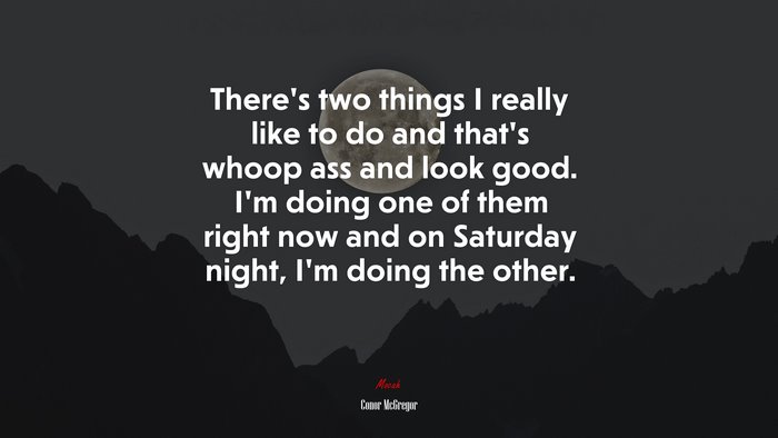 There’s two things I really like to do and that’s whoop ass and look good. I’m doing one of them right now and on Saturday night, I’m doing the other. | Conor McGregor quote