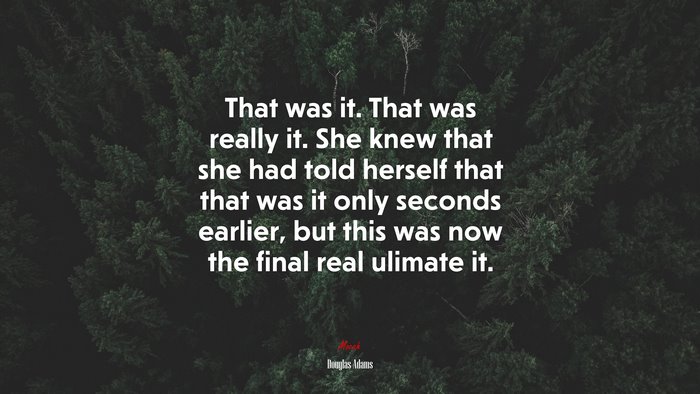 That was it. That was really it. She knew that she had told herself that that was it only seconds earlier, but this was now the final real ulimate it. | Douglas Adams quote