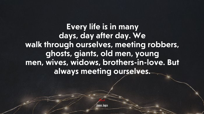 Every life is in many days, day after day. We walk through ourselves, meeting robbers, ghosts, giants, old men, young men, wives, widows, brothers-in-love. But always meeting ourselves. | James Joyce quote